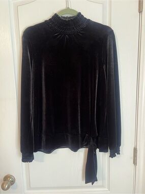JJill Black Velvet Smocked Mock Neck Long Sleeve Top